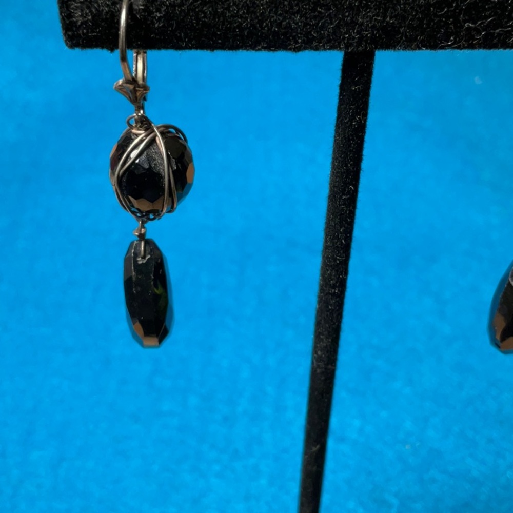 925 sterling and black onyx dangle earrings wrapped in 925 - Picture 4 of 7